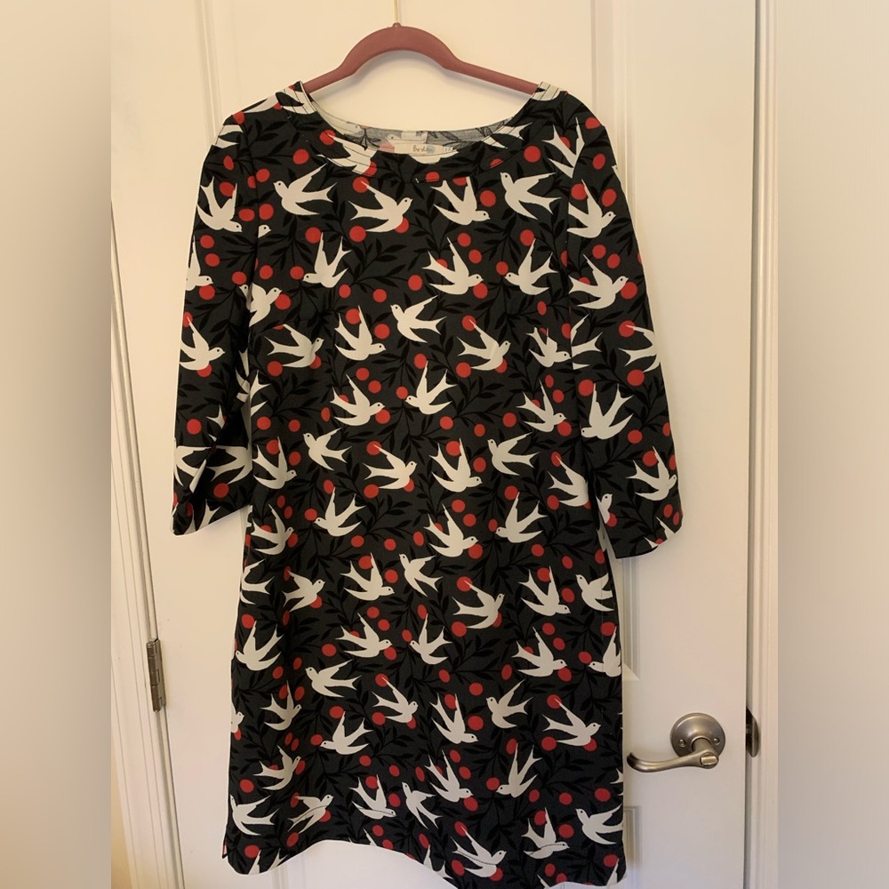 Boden Dress, size US10R, birds , black white grey and red